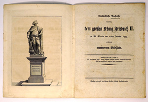 Los 256 - Umständliche Nachricht - von der, dem großen König Friedrich II. zu Alt-Stettin am 10ten October 1793. errichteten marmornen Bildsäule. Berlin, G. Decker, 1793. - Einziger Druck - 0 - thumb