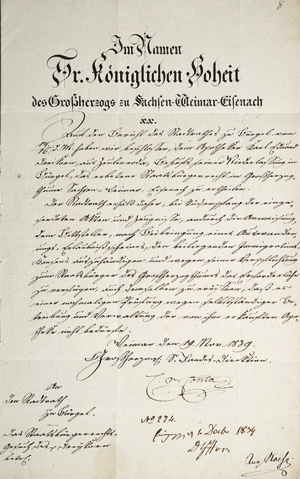 Los 2016 - Goethe-Kreis.- Conta, Carl von - Brief als Landesdirektor an den Stadtrat von Bürgel. 1839 - 0 - thumb