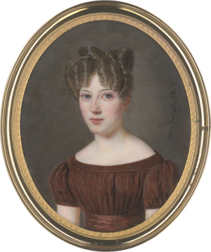 Los 6402 - Feytaud, Marguerite Sophie - Miniatur Portrait einer jungen Frau in hellbraunem Kleid - 0 - thumb