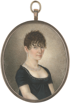 Los 6410 - Österreichisch - um 1805. Miniatur Portrait einer jungen Frau in Schwarz, in Goldrahmen - 0 - thumb