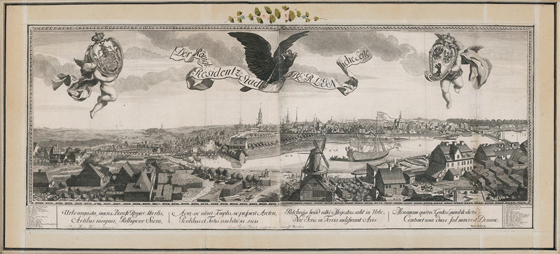 Lot 212, Auction  125, Busch, Georg Paulus, Der königl. Residentz-Stadt Berljn Nordliche Seite. 1771. - Dekorative Panorama Ansicht der Stadt Berlin