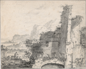 Lot 6528, Auction  126, Niederländisch, 17. Jh. Ruinenlandschaft mkit Fischern