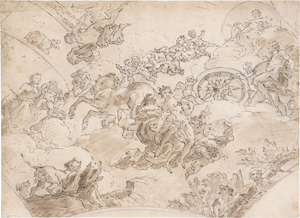 Lot 6561, Auction  126, Italienisch, 18. Jh. Entwurf für eine Deckenmalerei mit allegorischen Figuren, Putten und Motiven aus der Mythologie