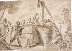 Lot 6572, Auction  126, Canal, Giambattista, Rebekka und Abrahams Diener Elieser am Brunnen vor der Stadt Haran (Genesis 24)