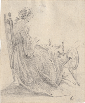 Lot 6598, Auction  126, Chodowiecki, Daniel Nikolaus, Dame am Spinnrocken