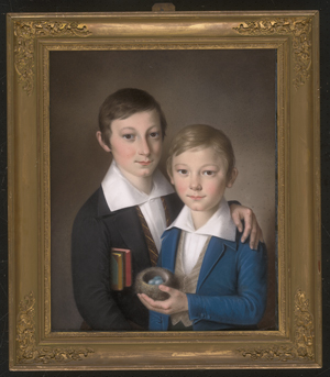 Los 6680 - Deutsch - Anfang 19. Jh. Porträt zweier Brüder, der ältere mit Büchern unter dem Arm, der jüngere mit Vogelnest und Amseleiern - 1 - thumb