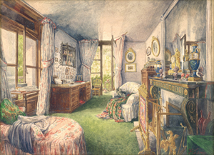 Lot 6721, Auction  126, Französisch, 19. Jh. Kleiner Salon im Stil Napoléon III. mit Blick in einen Wintergarten