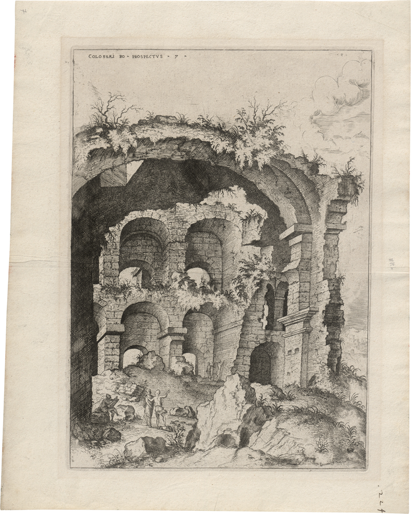 Lot 5064, Auction 126, Cock, Hieronymus, Colossaei Ro Prospectus (Ein Zeichner und Zuschauer vor den Ruinen des Colosseums).