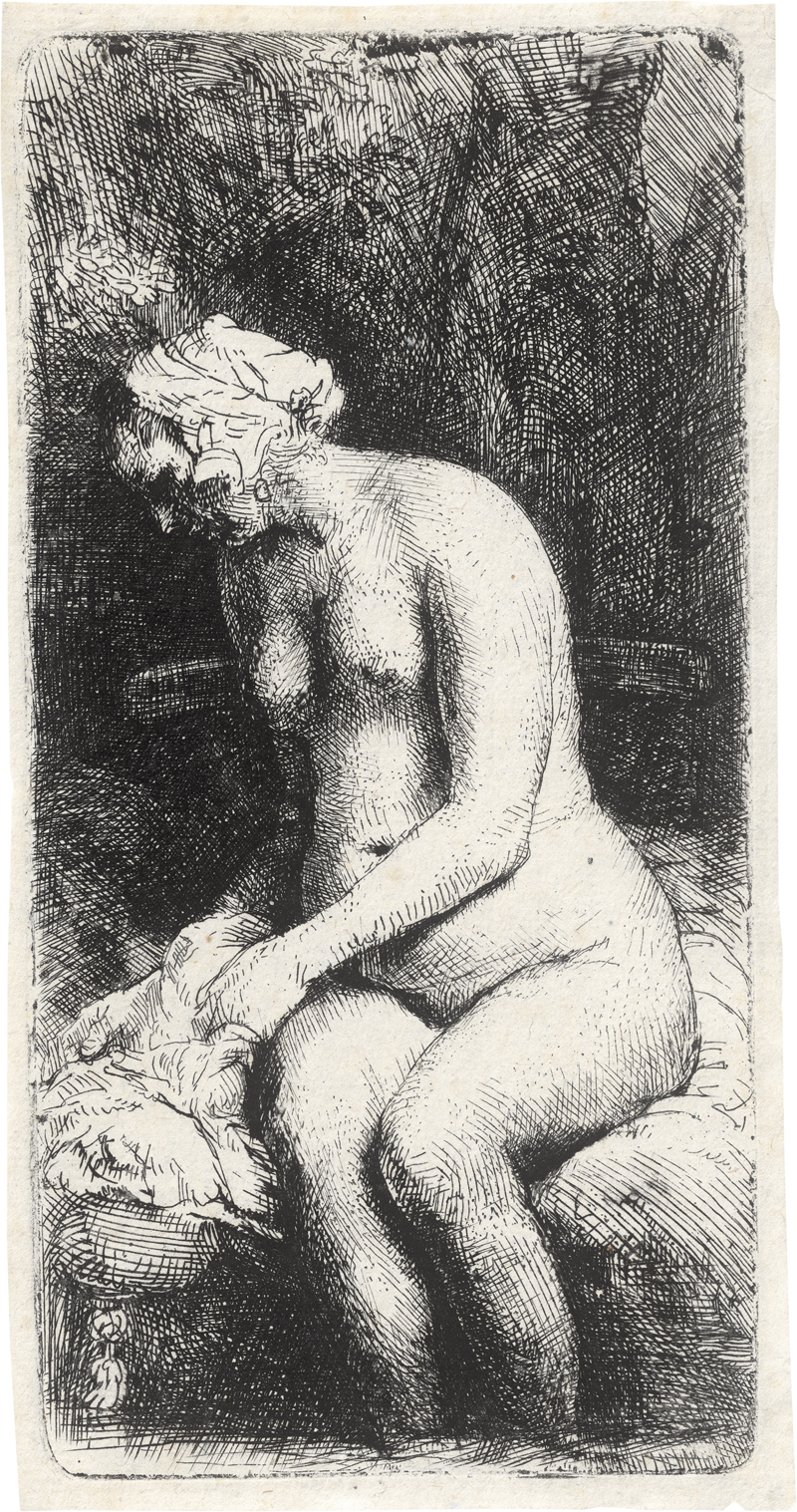 Lot 5203, Auction 126, Rembrandt Harmensz. van Rijn, Nackte Frau im Freien, mit den Füßen im Wasser