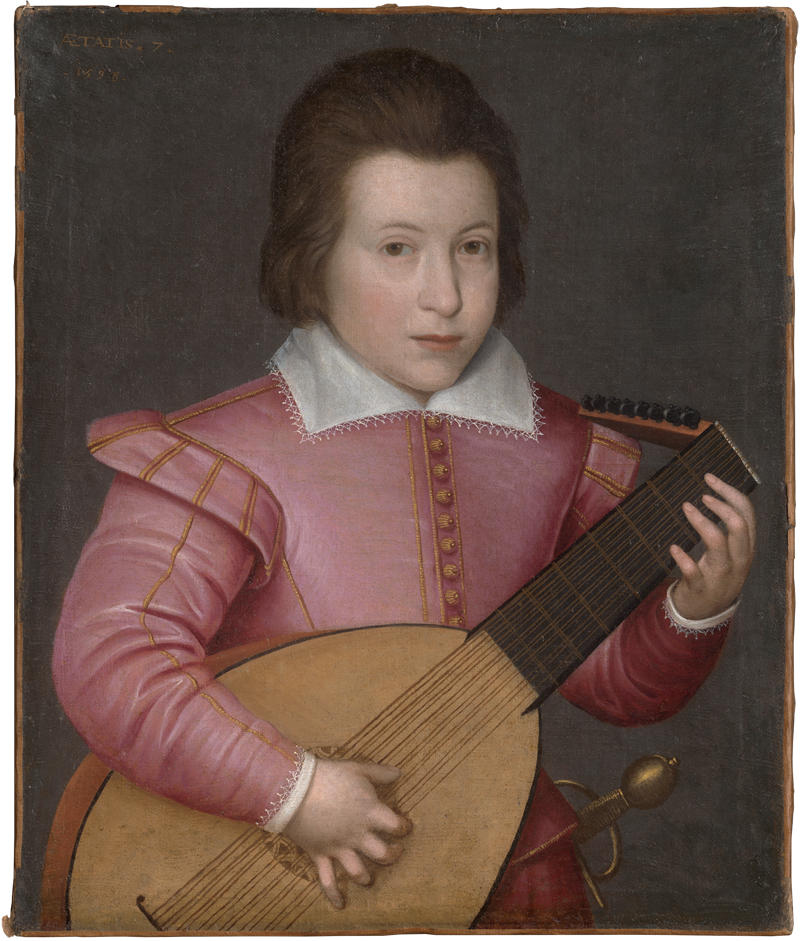 Lot 6007, Auction 126, Anglo-flämische Schule, 1598. Bildnis eines Knaben im lachsfarbenen Wams mit Laute