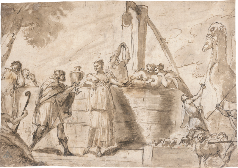 Lot 6572, Auction 126, Canal, Giambattista, Rebekka und Abrahams Diener Elieser am Brunnen vor der Stadt Haran (Genesis 24)