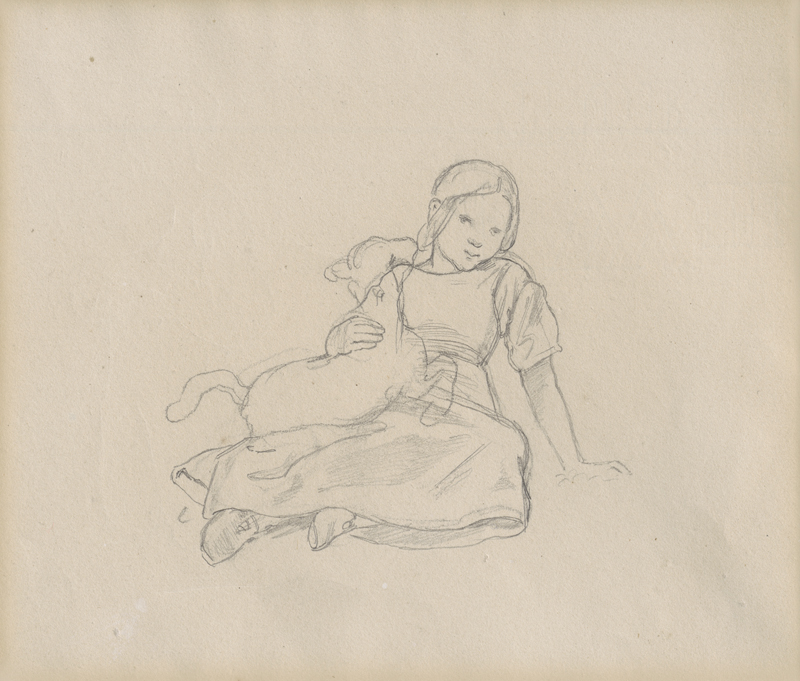 Lot 6637, Auction  126, Richter, Adrian Ludwig, Junges Mädchen mit Lämmlein; Junge bei Andacht und liegendes Mädchen- Figurenskizzen für das Gemälde "Abendandacht"