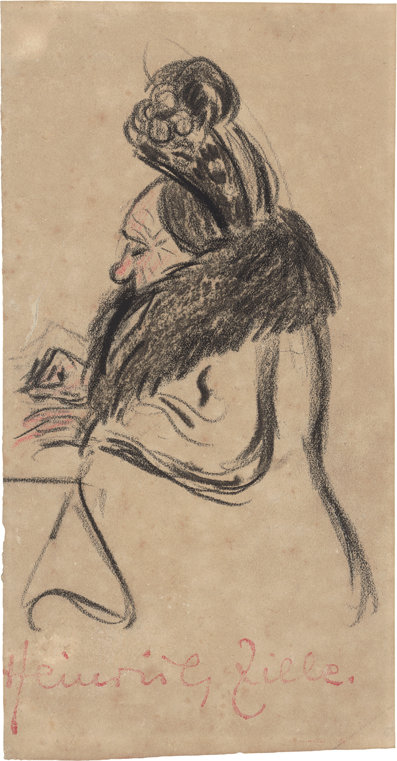 Lot 7043, Auction 126, Zille, Heinrich, Alte Dame in pelzbesetztem Mantel, an einem Tisch sitzend