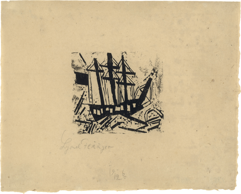 Lot 7058, Auction 126, Feininger, Lyonel, Dreimaster mit Flagge, 3 und Sonnenuntergang