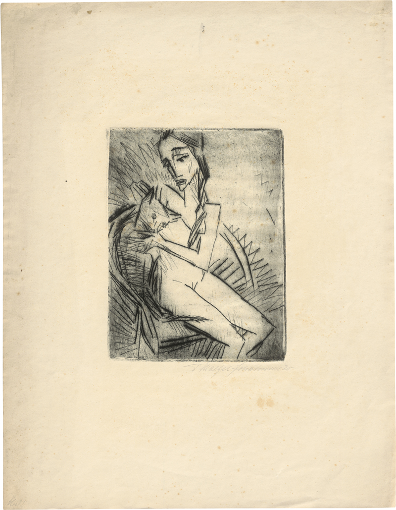 Lot 7079, Auction 126, Maetzel-Johannsen, Dorothea, Frau mit Katze in Lehnstuhl