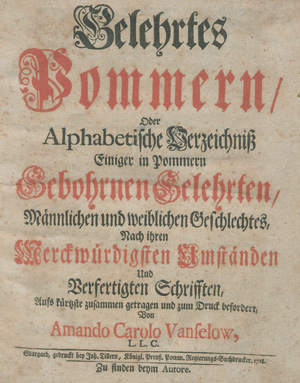 Lot 197, Auction  127, Vanselow,  Amandus Karl, Gelehrtes Pommern