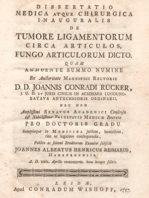 Lot 321, Auction  127, Reimarus, Johann Albert Heinrich, De tumore ligamentorum circa articulos