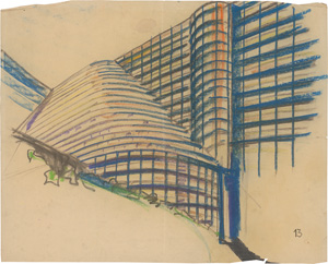 Lot 489, Auction  127, Behrens, Peter, Verkehrspalast 13 Gibraltar. Die Rampen und Wendeterrassen mit dem rundem Auto-Aufzug