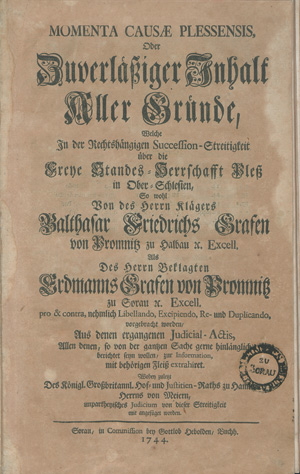 Lot 534, Auction  127, Momenta causae Plessensis, Oder Zuverläßiger Inhalt aller Gründe etc.