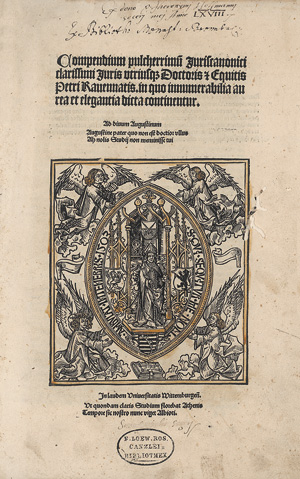 Lot 1186, Auction  127, Ravenna, Petrus von, Compendium pulcherrimum Juriscanonici