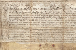 Lot 2599, Auction  127, Maria Theresia, Kaiserin von Österreich, Pergament-Urkunde mit gezeichneter Ornamentik. 1743