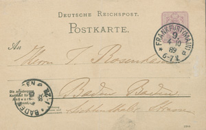 Lot 2651, Auction  127, Schumann, Clara, Postkarte nach Baden-Baden. 1889