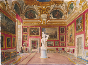 Lot 6702, Auction  127, Caligo, Domenico, Die Sala die Giove im Palazzo Pitti, im Hintergrund ein Künstler vor der Staffelei