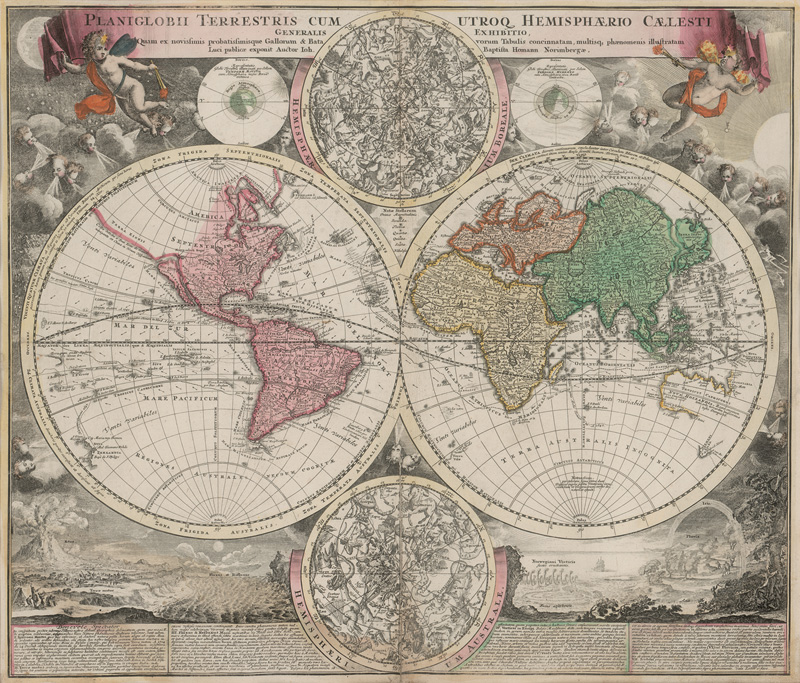 Lot 20, Auction 127, Homann, Johann Baptist, Planiglobii Terrestris cum utroq Hemisphaerio Caelesti generalis exhibitio
