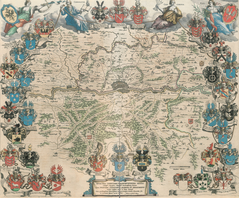 Lot 209, Auction  127, Blaeu, Cornelius und Blaeu, Johannes, Novam Hanc Territorii Francofurtensis Tabulam. Klorierte Kupferstichkarte