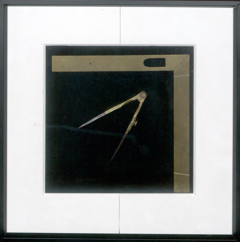 Lot 434, Auction  127, Winkelmass und Zirkel, Geschmiedetes, teils graviertes massives Messing. Gerahmt