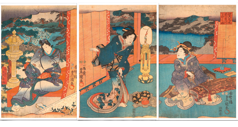 Lot 634, Auction 127, Kunisada, Utagawa, Holzschnitt der Serie "Nise Murasaki Inaka Genji". Triptychon
