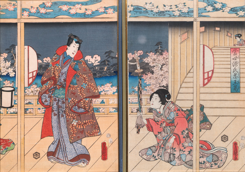 Lot 644, Auction 127, Kunisada, Utagawa, Tosei genji shinobu tamakuzu. Triptychon. 3 Blatt Ukiyo-Farbholzschnitte