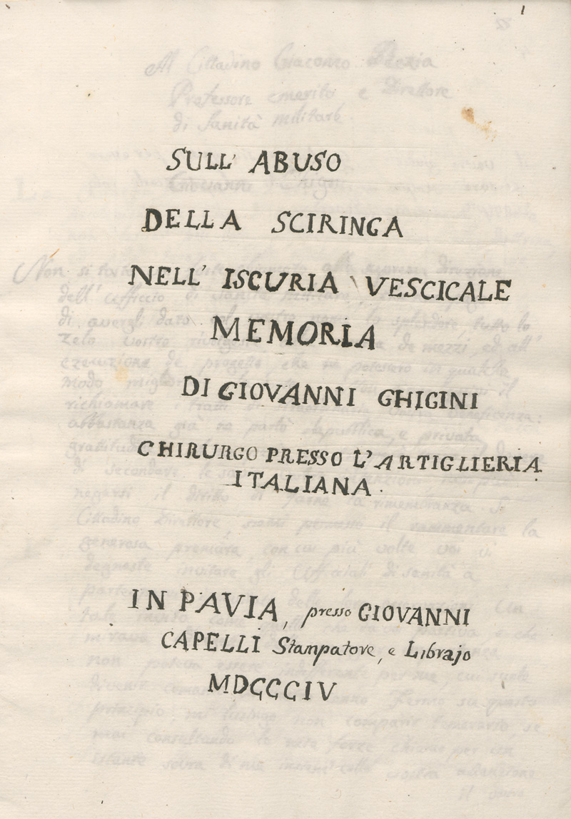 Lot 1046, Auction  127, Ghigini, Giovanni, Sull’abuso della sciringa nell’iscuria vesicale. Italienische Handschrift auf Papier