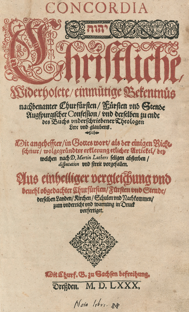 Lot 1104, Auction 127, Concordia, Christliche, widerholete, einmütige Bekentnüs nachbenanter Churfürsten