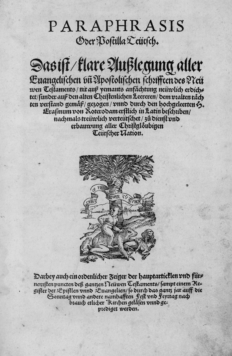 Lot 1114, Auction 127, Erasmus von Rotterdam, Desiderius, Paraphrasis oder Postilla Teütsch. Zürich, Froschauer, 1552