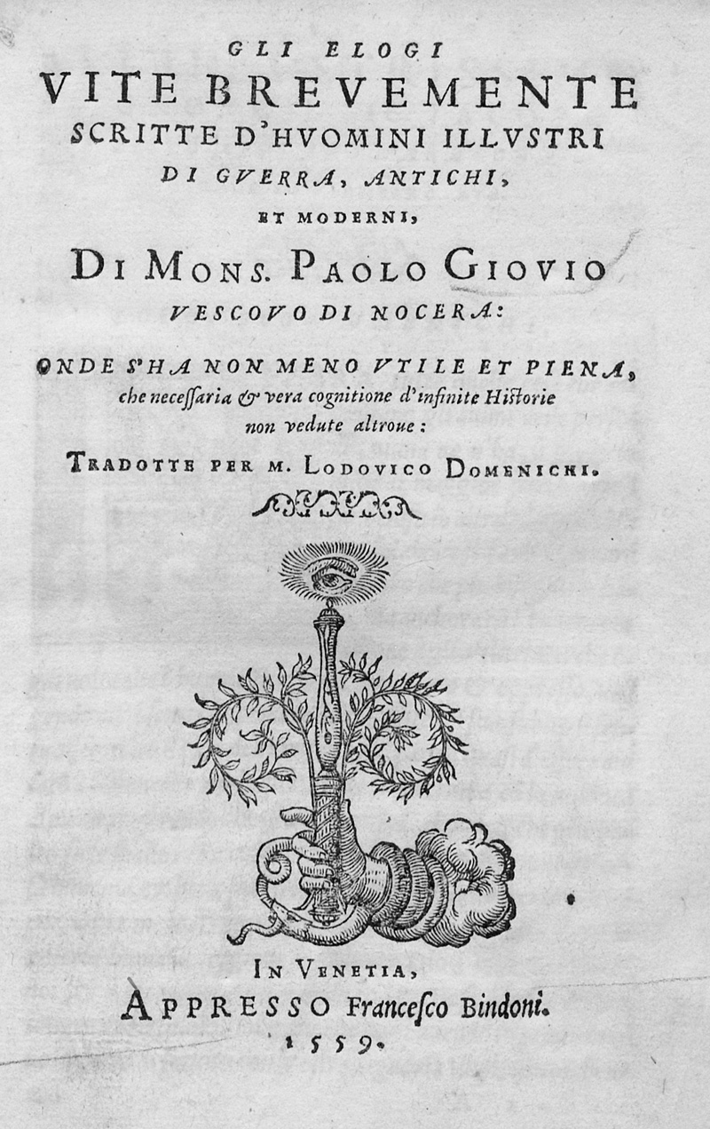 Lot 1124, Auction 127, Giovio, Paolo, Vite brevemente scritte d'huomini illustri di guerra, antichi, et moderni