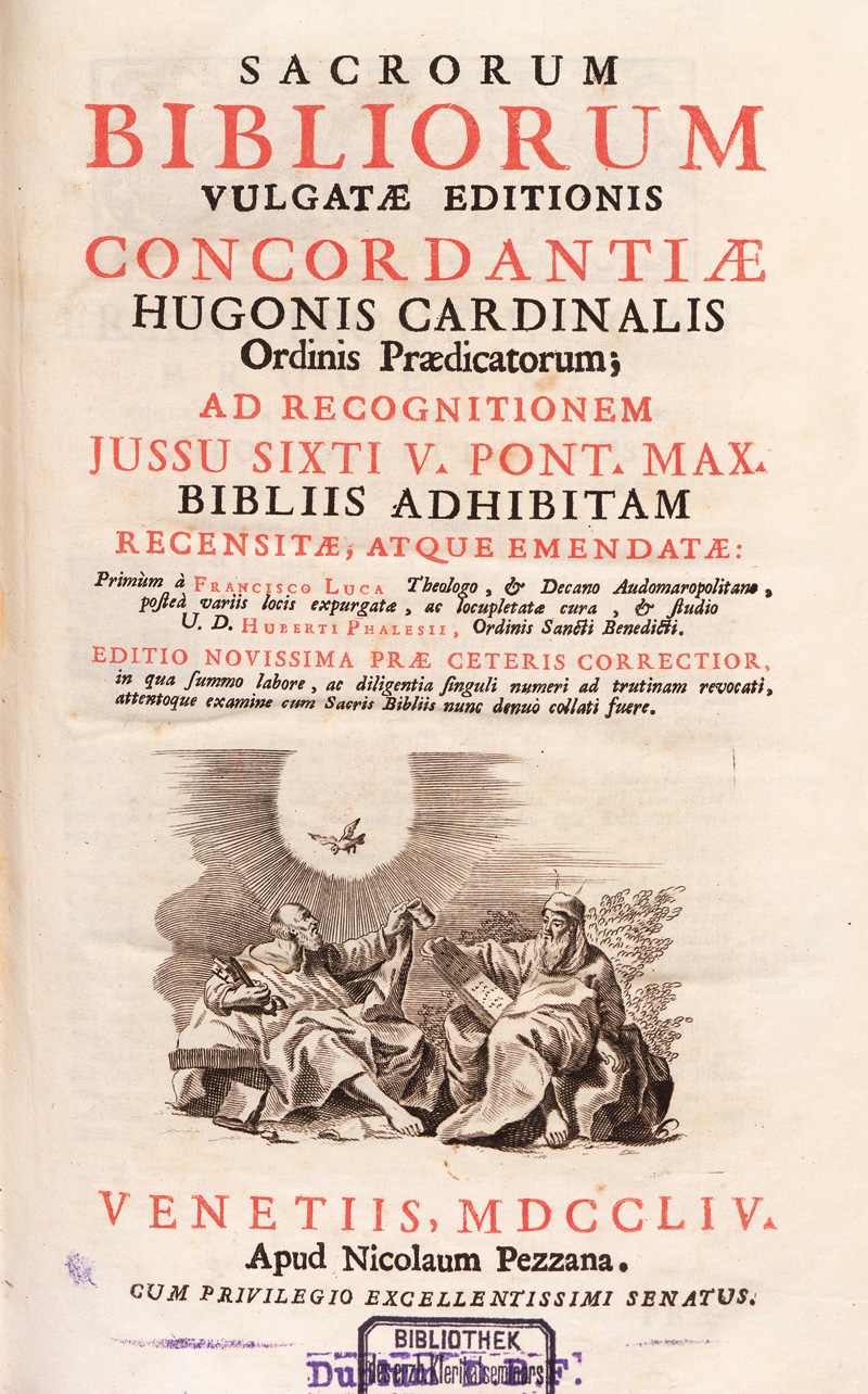 Lot 1225, Auction 127, Hugo von Saint-Cher und Lucas, Franciscus, Sacrorum Bibliorum. Venedig, Nicolas Pezzana, 1754. - Dreispaltig gedruckte Konkordanz, die auf Hugo de Sancto Caro zurückgeht