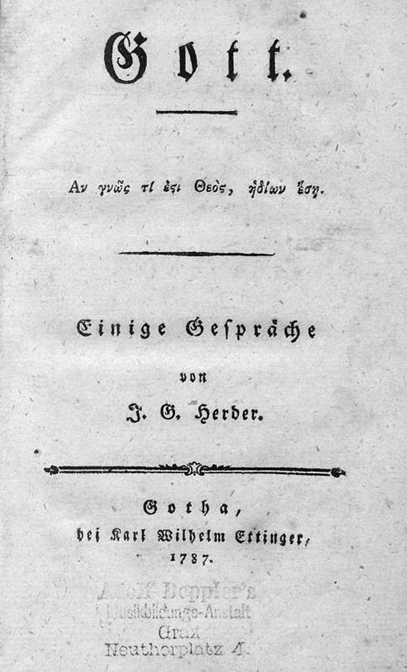 Lot 2059, Auction  127, Herder, Johann Gottfried, Gott. Einige Gespräche