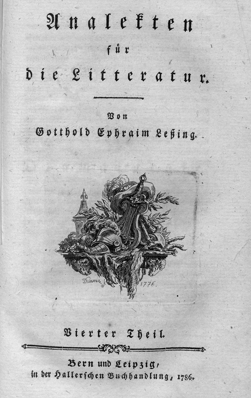 Lot 2108, Auction 127, Lessing, Gotthold Ephraim, Analekten für die Litteratur
