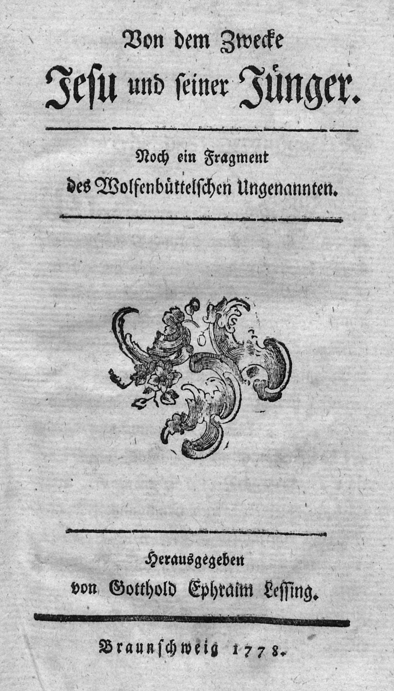 Lot 2110, Auction 127, Lessing, Gotthold Ephraim, Von dem Zwecke Jesu und seiner Jünger