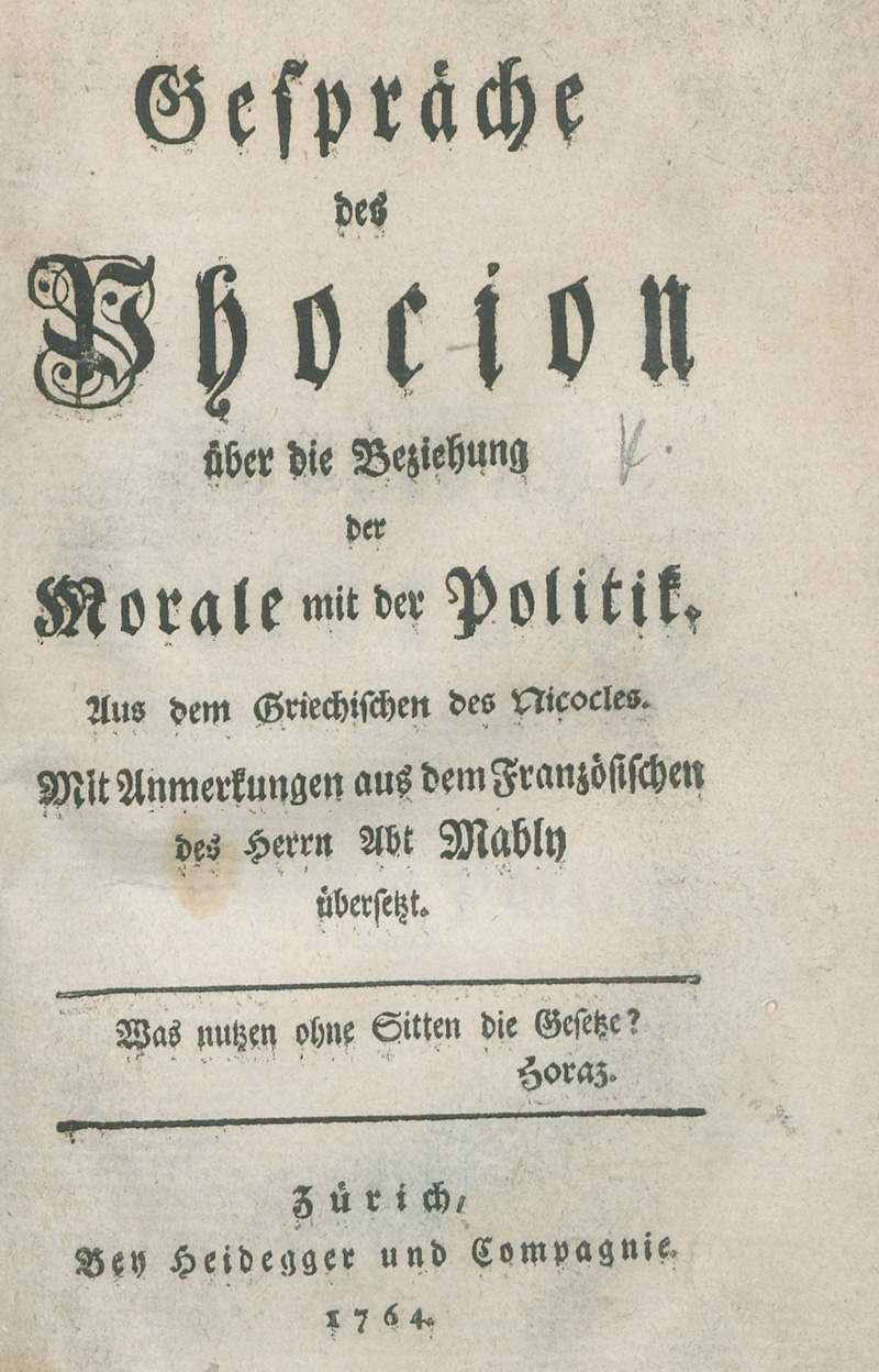 Lot 2185, Auction  127, Mably, Gabriel Bonnot de, Gespräche des Phocion über die Beziehung der Morale mit der Politik
