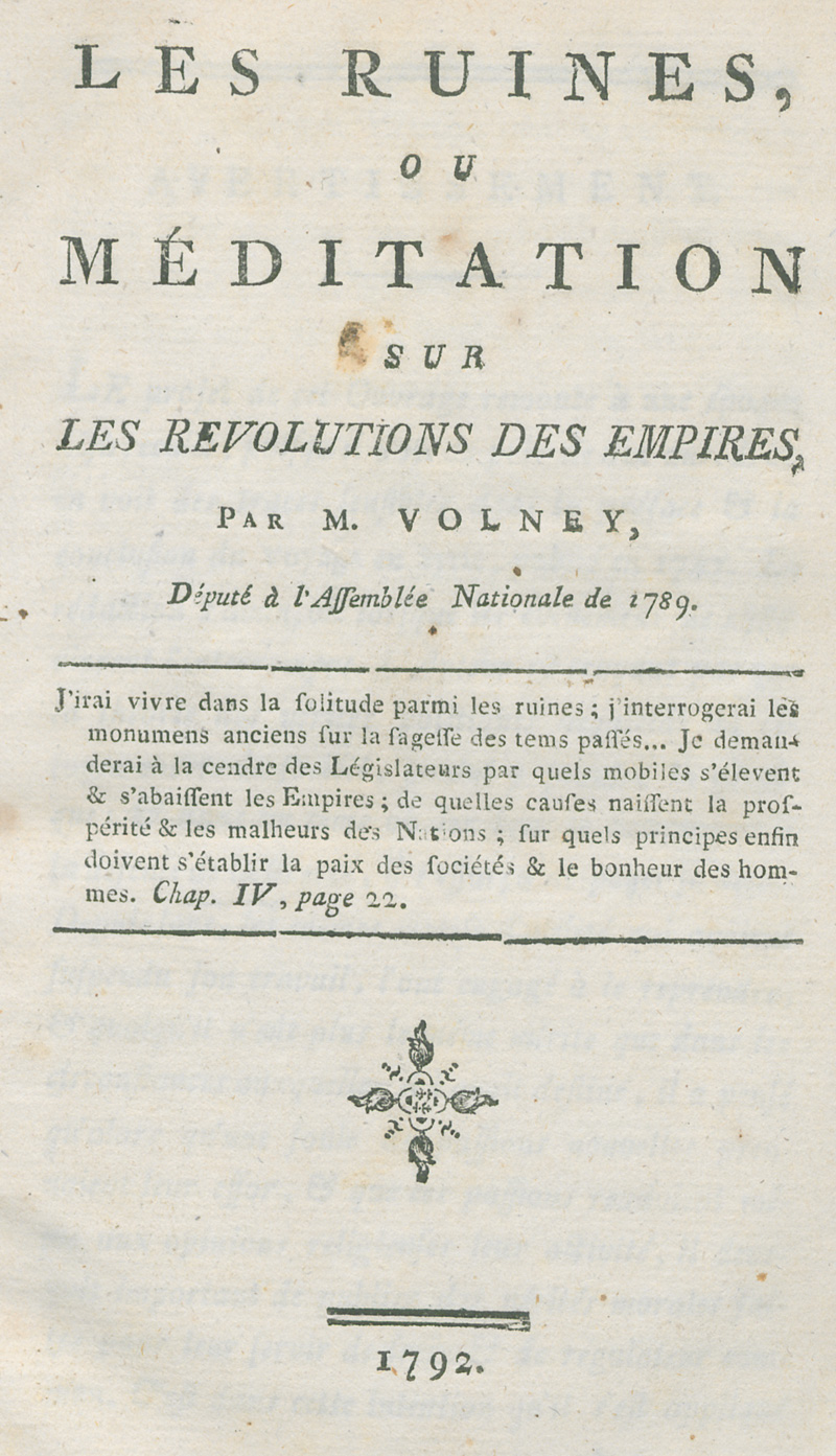 Lot 2191, Auction 127, Volney, Constantine-François de Chasseboef Comte de, Les ruines ou meditation sur les revolutions des empires