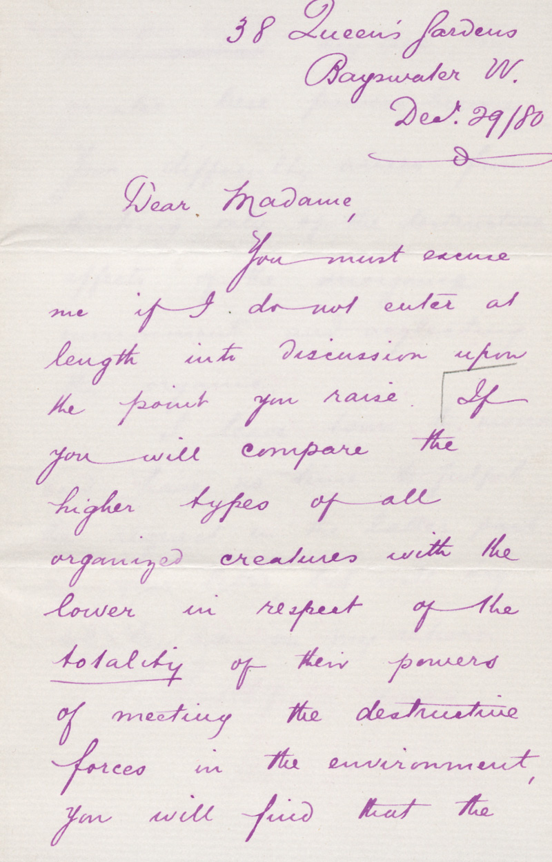 Lot 2573, Auction 127, Spencer, Herbert, Brief über seine Evolutionstheorie. 1880