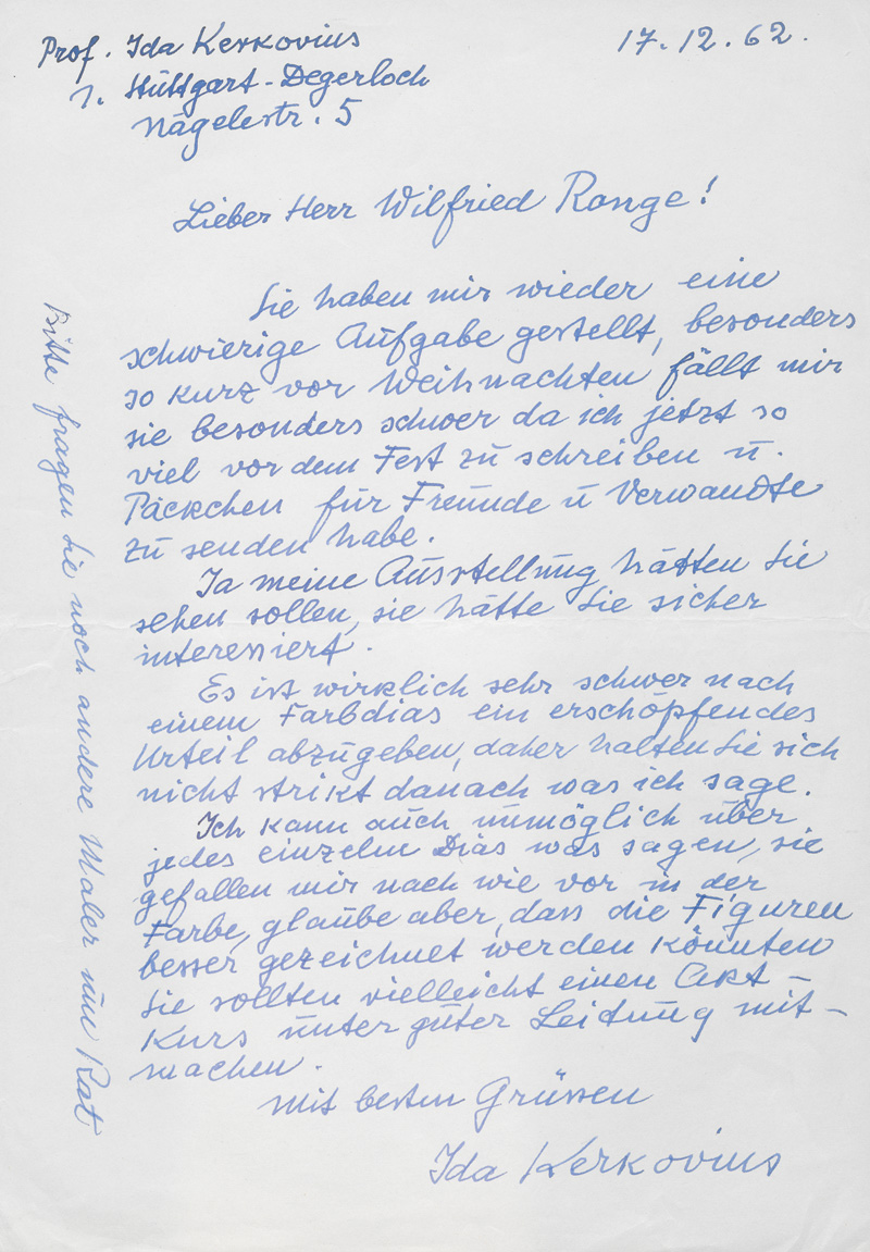 Lot 2609, Auction 127, Kerkovius, Ida, 2 eigh. Briefe u. 1 Postkarte an Wilfried Range. 1962-1963