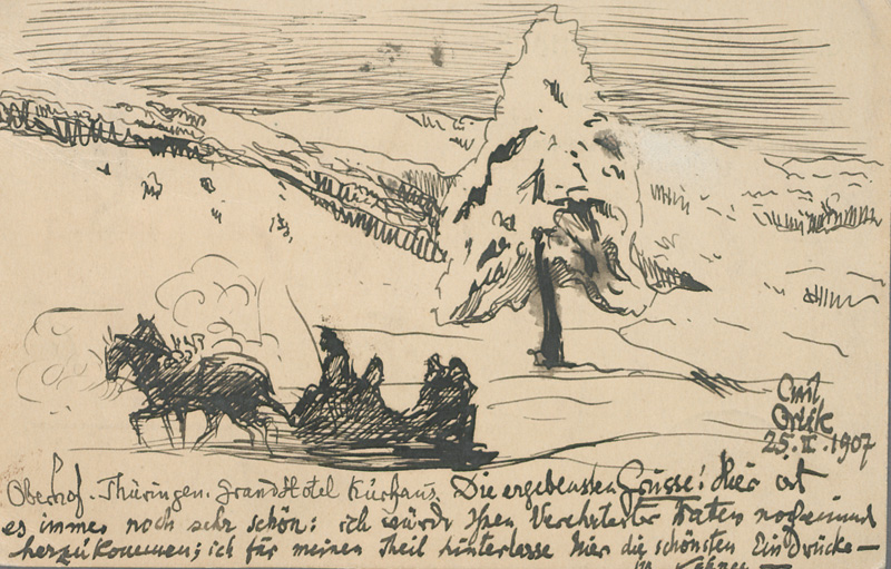 Lot 2615, Auction 127, Orlik, Emil, Postkarte mit ganzseitiger Federzeichnung. 1907