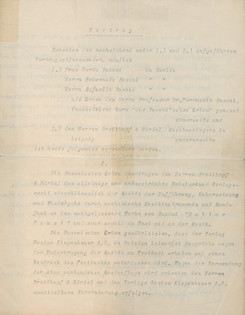 Lot 2623, Auction 127, Busoni, Gerda, 2 Verträge mit Breitkopf & Härtel. 1925