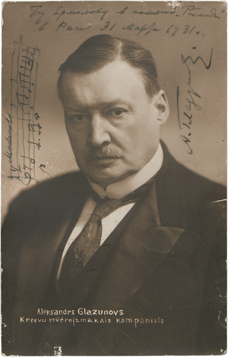 Lot 2629, Auction 127, Glasunow, Alexander, Signierte Porträtfoto-Postkarte mit Musikzitat. 1931