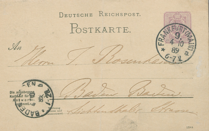 Lot 2651, Auction  127, Schumann, Clara, Postkarte nach Baden-Baden. 1889