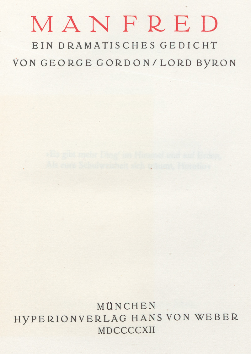 Lot 3054, Auction 127, Byron, George Gordon, Manfred. Ein dramatisches Gedicht
