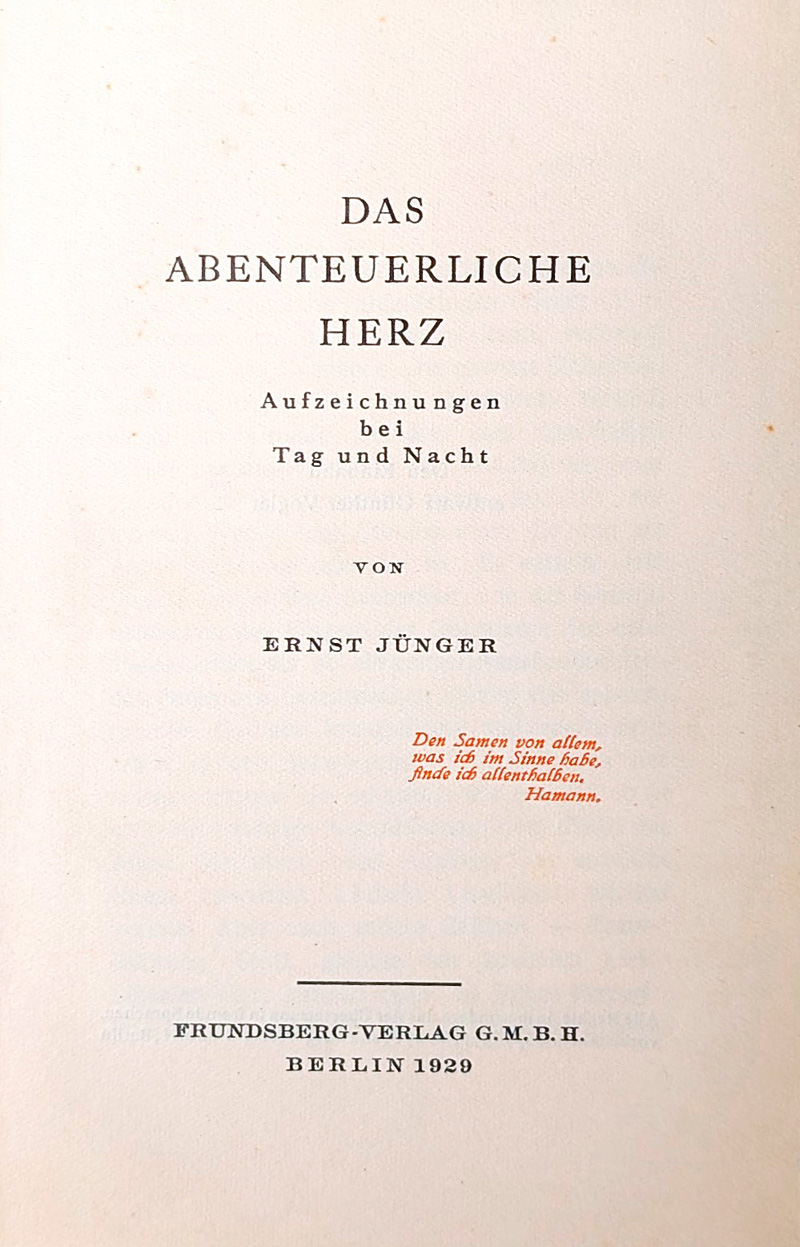 Lot 3168, Auction 127, Jünger, Ernst, Das abenteuerliche Herz